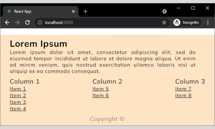 футер на React, сгенерированный модулем simple-react-footer