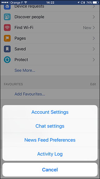 Экран с настройками ленты на телефоне, список опций виден