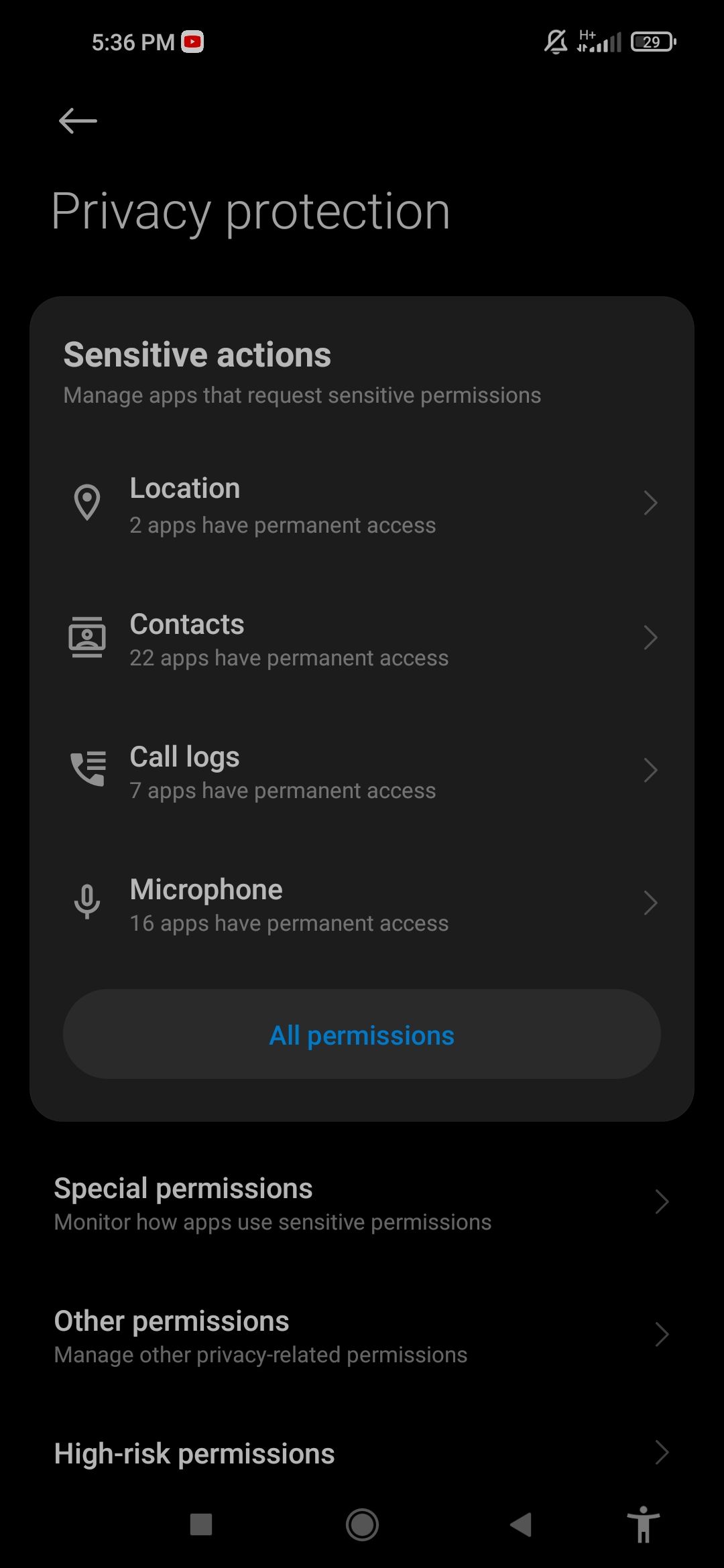 Список приложений с доступом к микрофону в Android