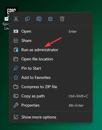 Epic Games Launcher - Run as administrator
