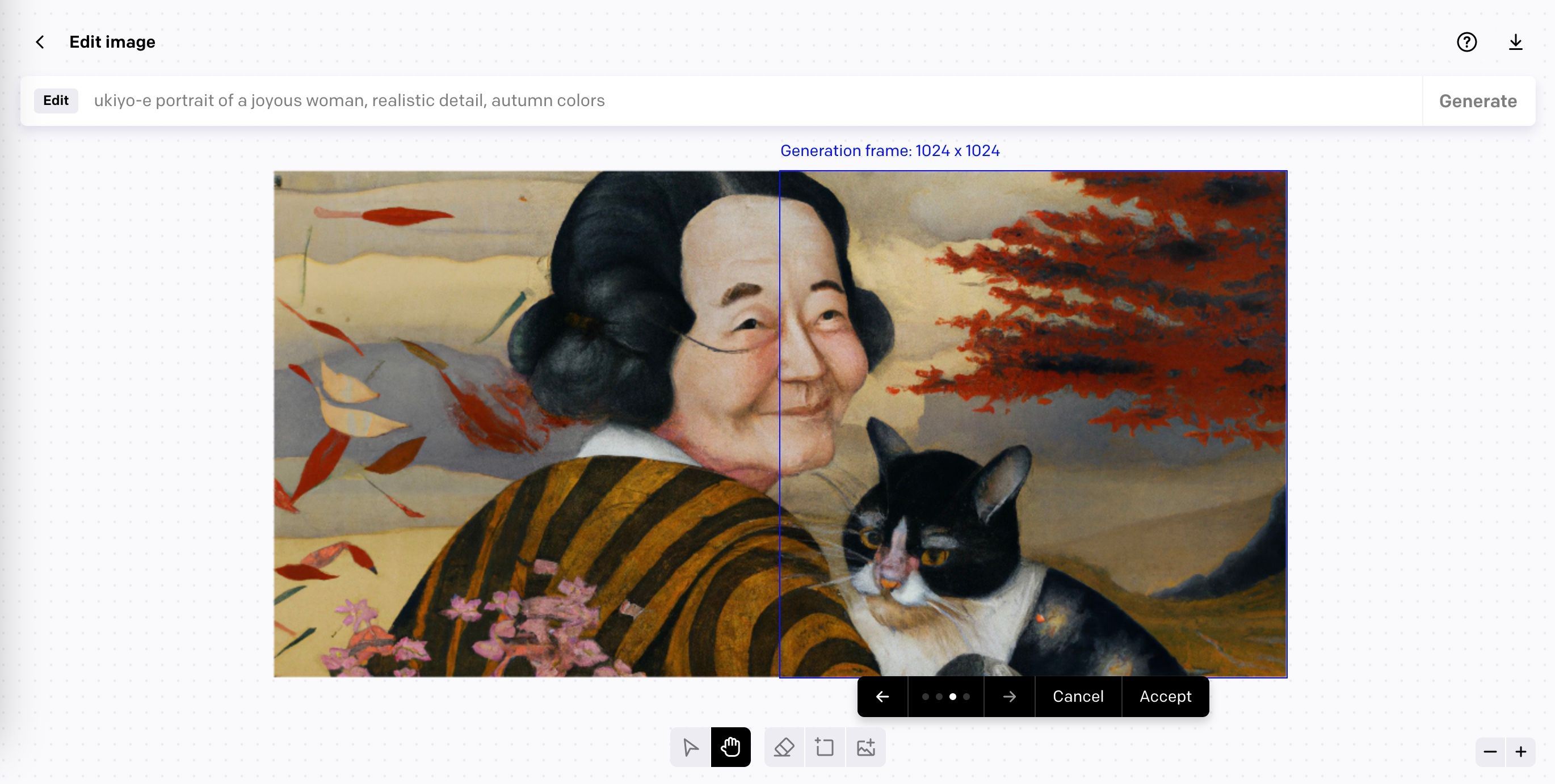 Редактор Dall‑E с новым сгенерированным фреймом.