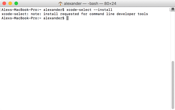 Запрос установки инструментов разработчика