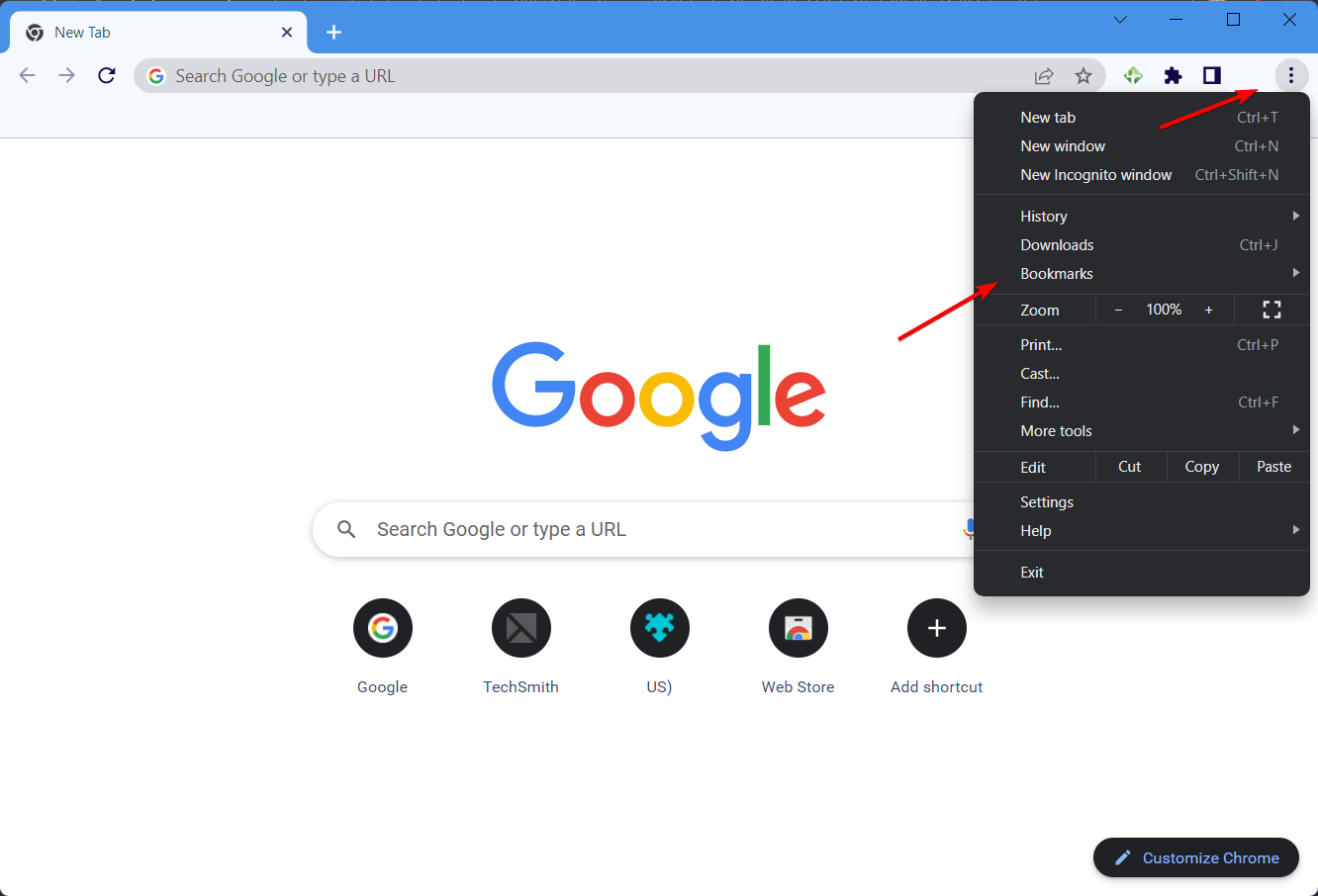 Показать панель закладок в Chrome