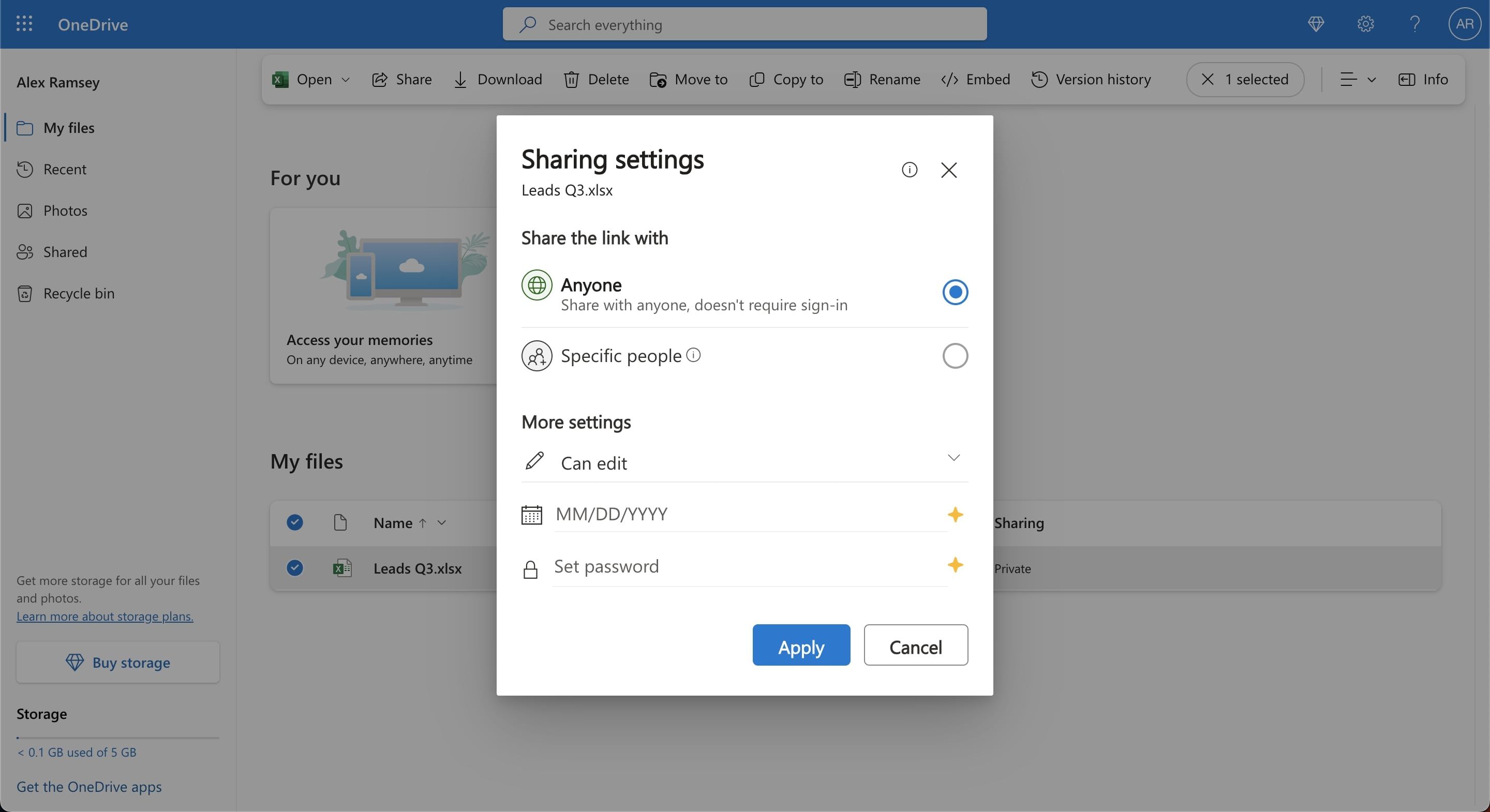 Опции: доступ для всех или только для конкретных людей