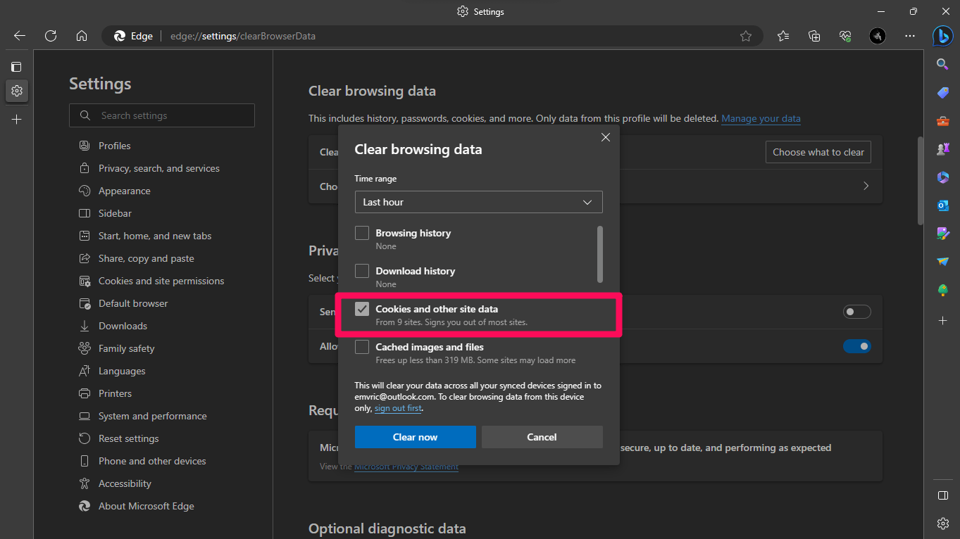Выбор данных для очистки
