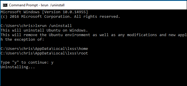 Удаление и установка Bash через lxrun