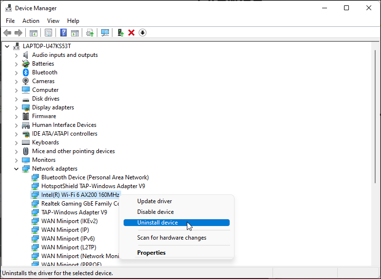 Диспетчер устройств Windows 11: опция удаления устройства