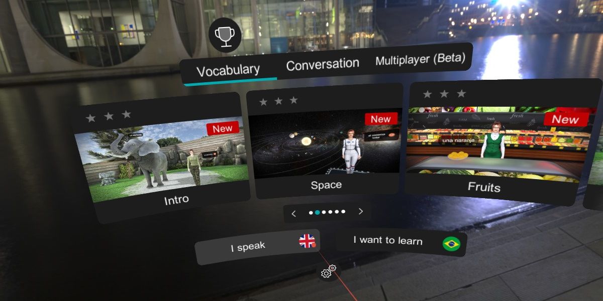Скриншот Mondly VR: выбор языка для говорения