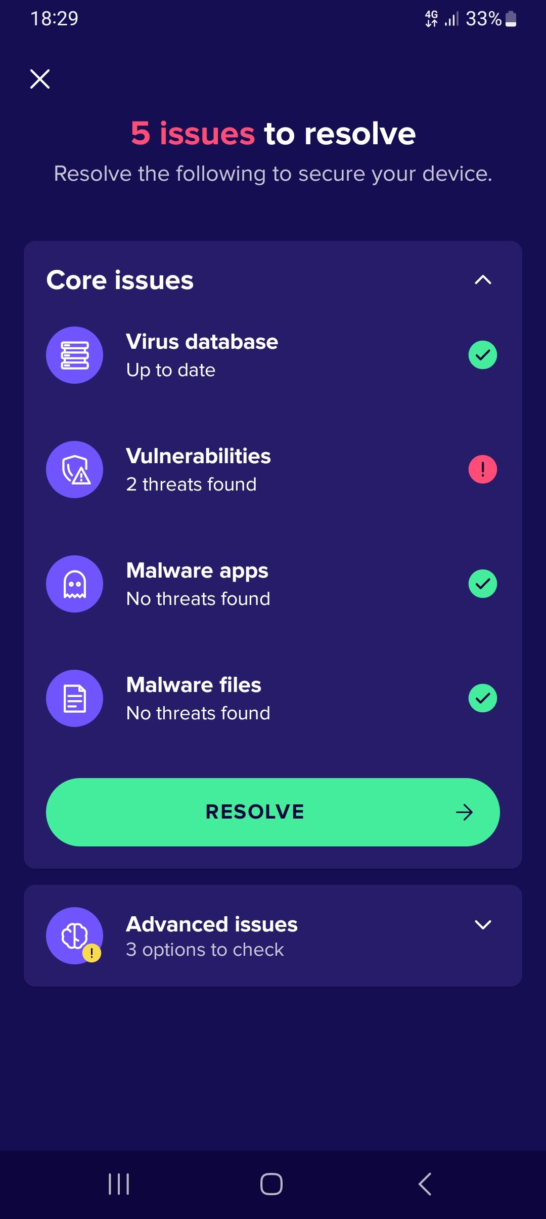Страница основных проблем Avast с опцией устранения
