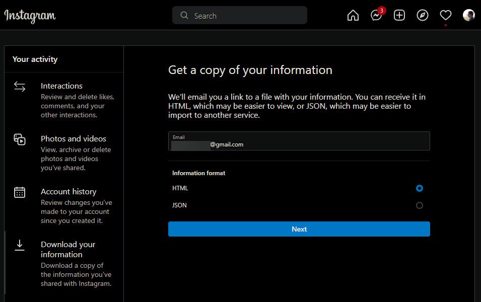Instagram Desktop Request Data