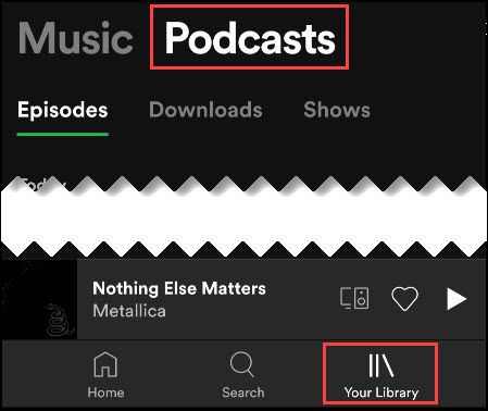 Вкладка Подкасты в вашей библиотеке Spotify