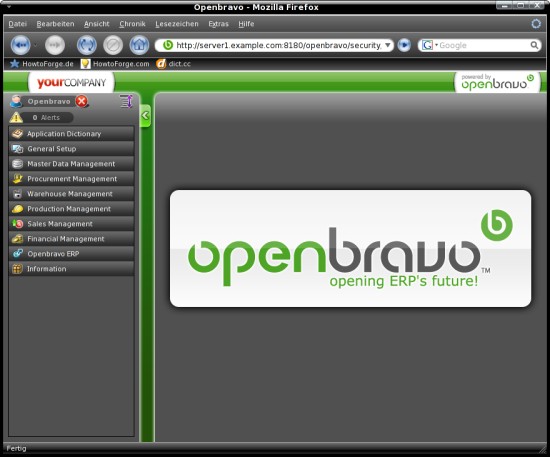 Openbravo 管理画面のスクリーンショット