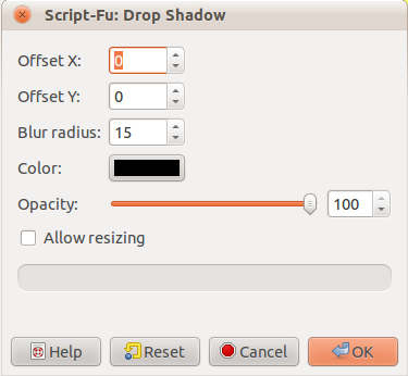 Параметры тени (Drop Shadow) в GIMP