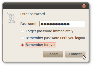 Окно ввода пароля для подключения по SSH с опцией сохранения пароля