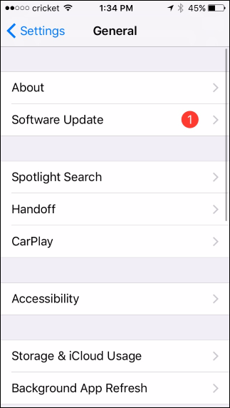 Проверка обновления в Настройки > Основные > Обновление ПО