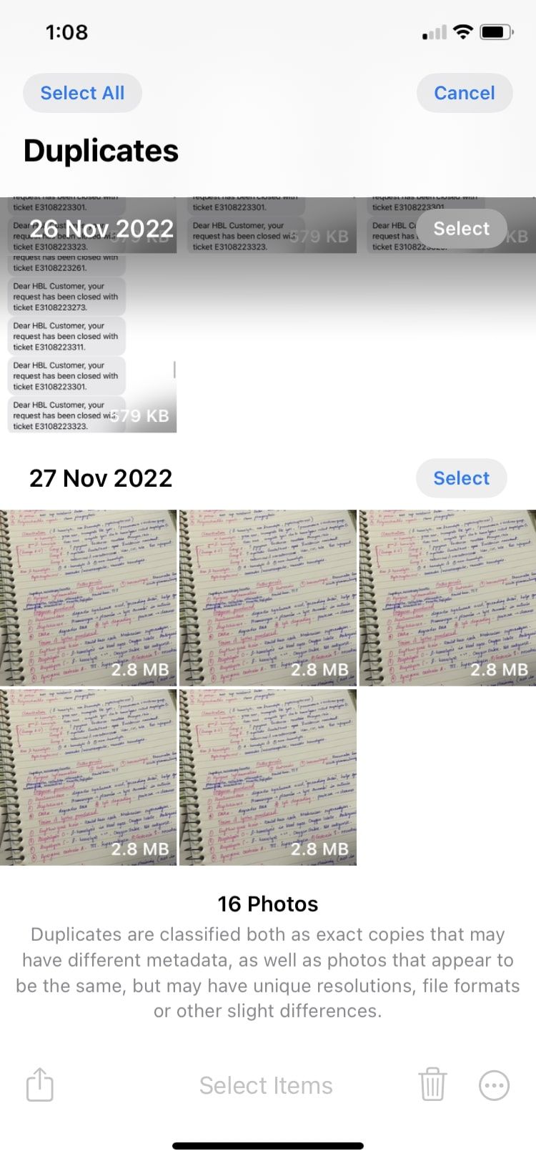 Опция «Выбрать всё» в приложении Фото