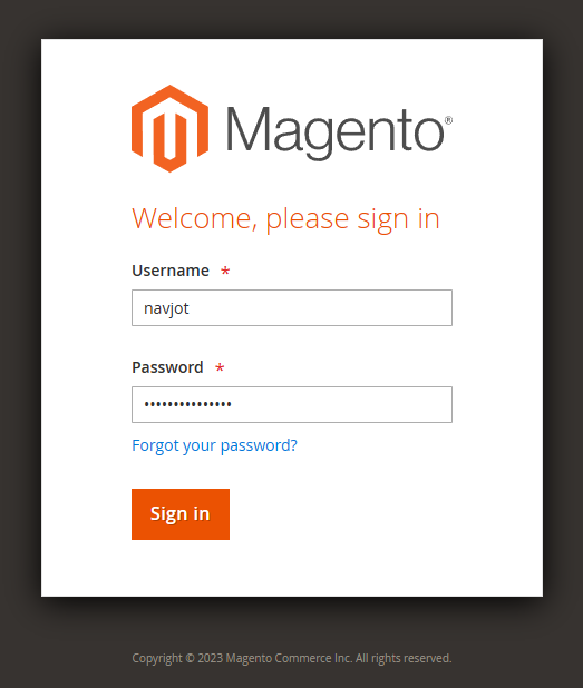 Страница входа в админку Magento