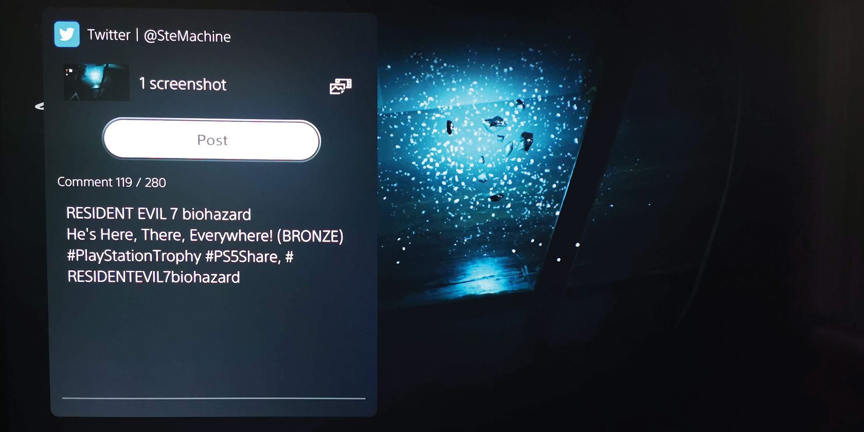 Опция отправки в Twitter в меню Share на PS5