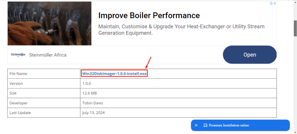 Открытие загруженного установочного файла Win32 Disk Imager