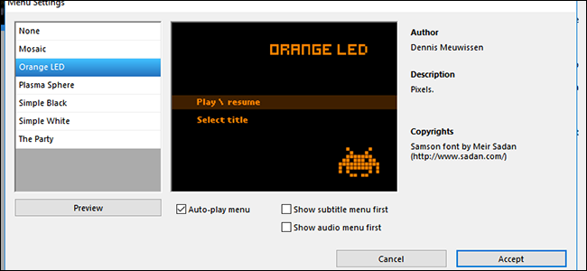 Select a DVD menu that you like, then click 