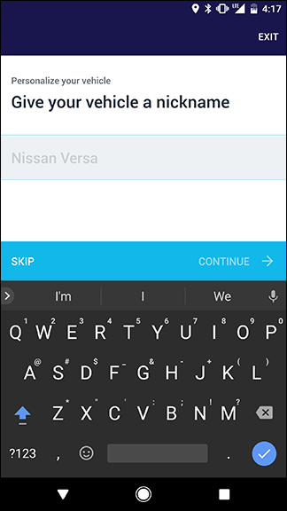 Экран ввода имени автомобиля в приложении