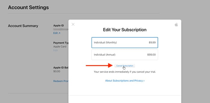 Cancel Apple Music Final Step Online Form