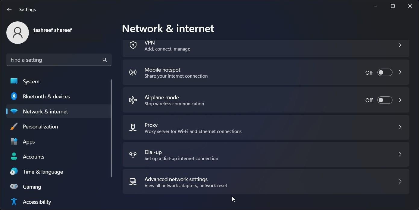 Дополнительные параметры сети в Windows 11
