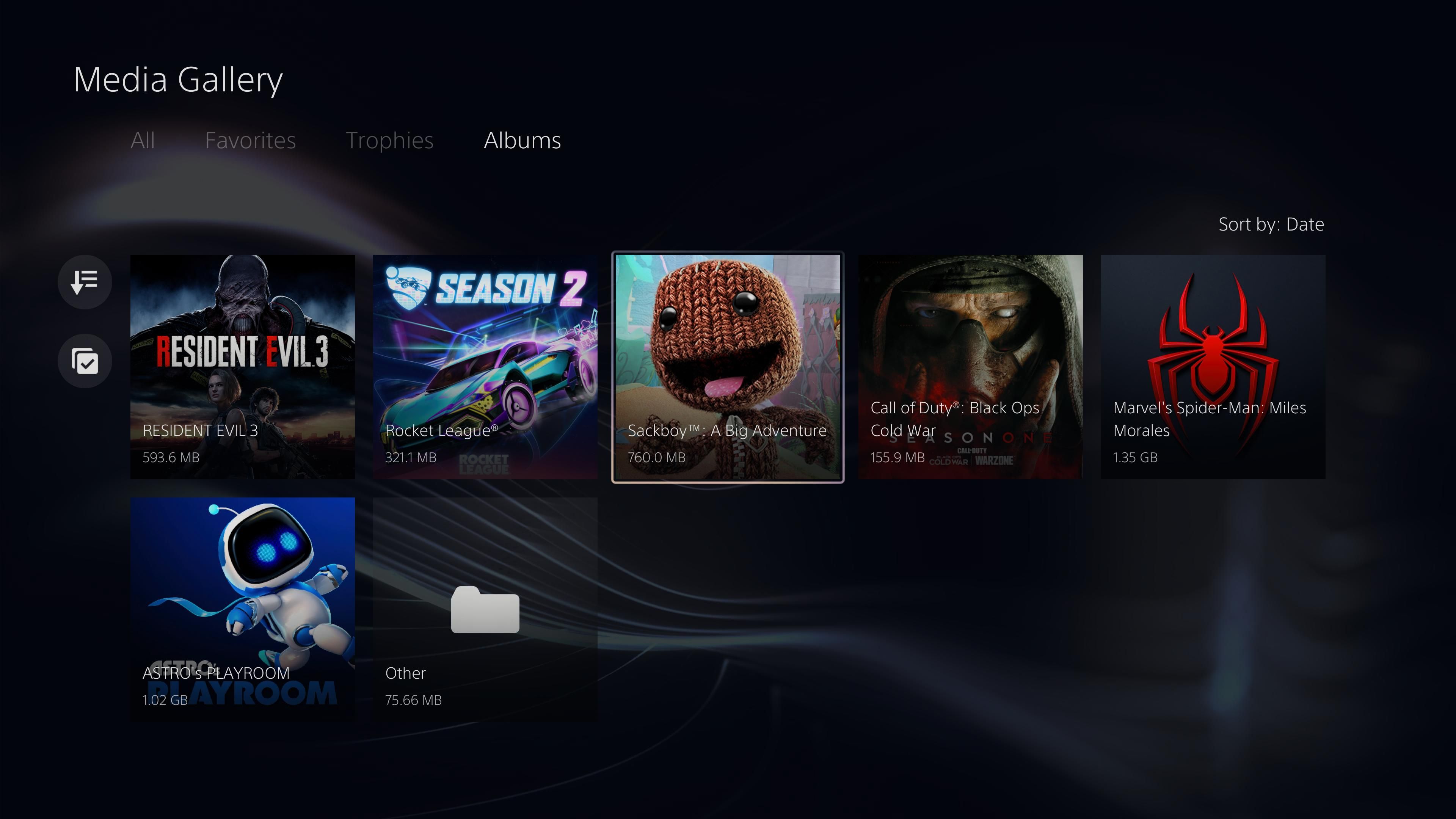 Альбомы и медиатека PS5