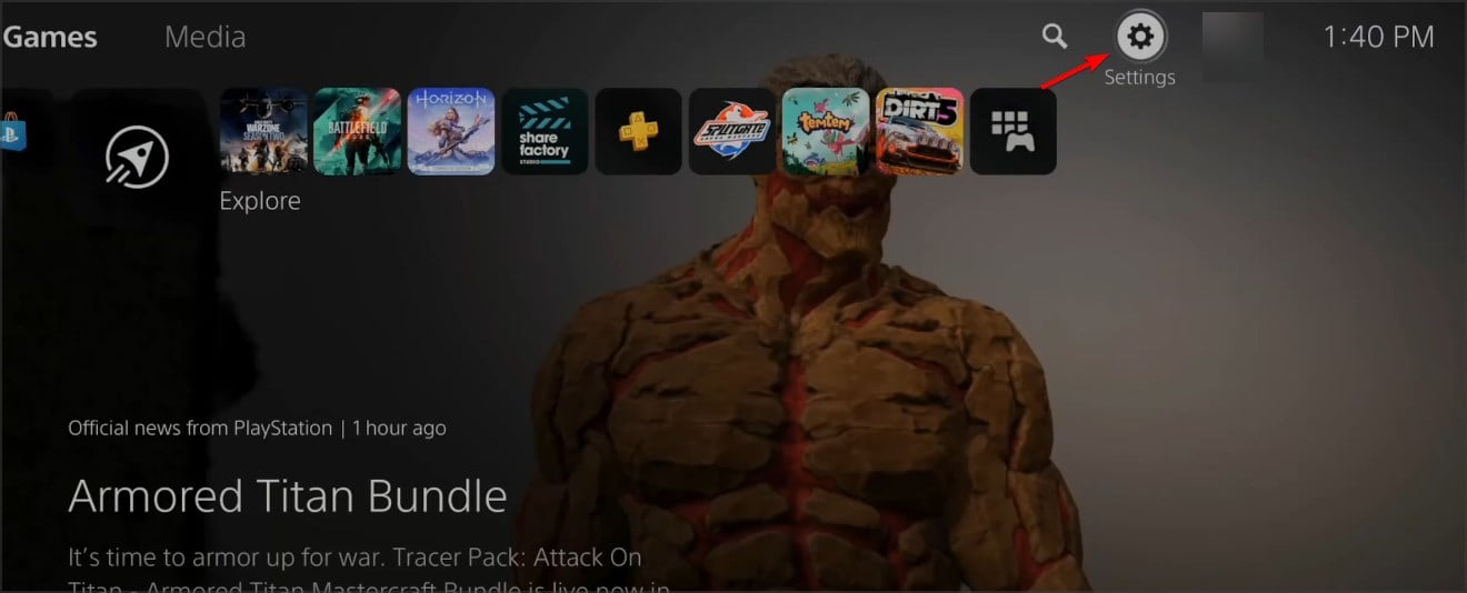 Главный экран PS5 — настройки