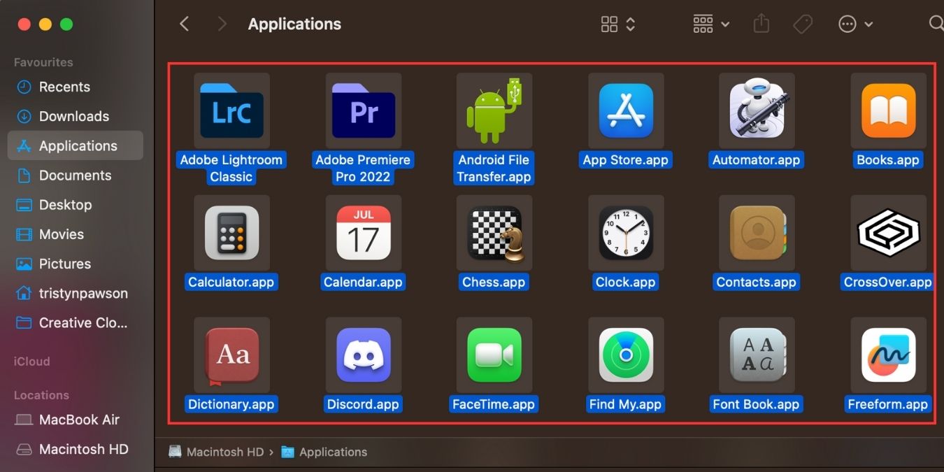 Выделение нескольких файлов на Mac