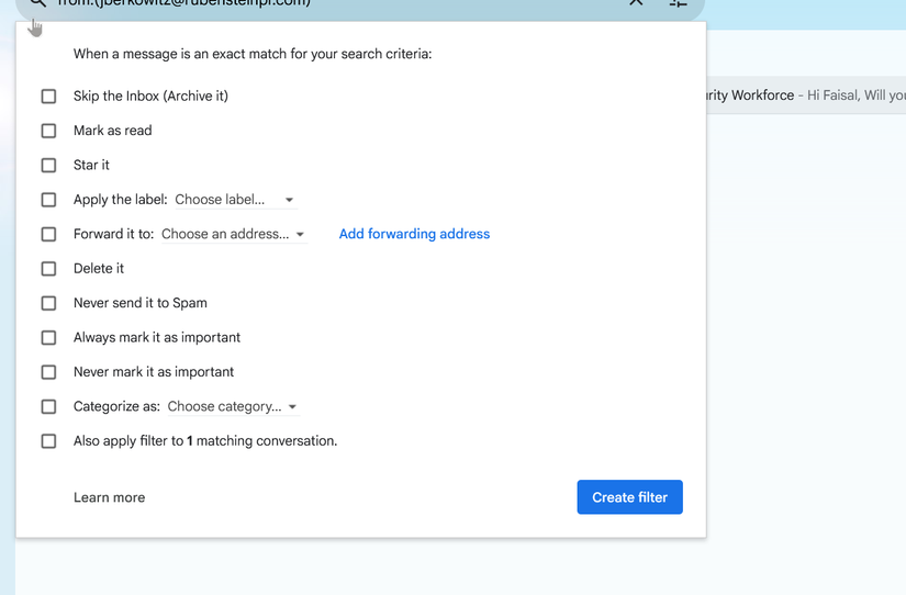 Создание правил автоматизации в фильтрах Gmail с опциями пересылки и меток.