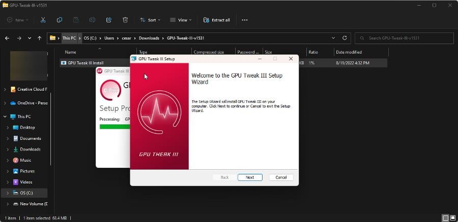 Процесс установки ASUS GPU Tweak III