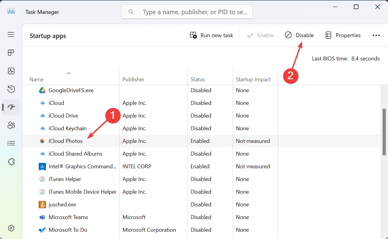 Scheda Avvio del Task Manager per disabilitare applicazioni all'avvio