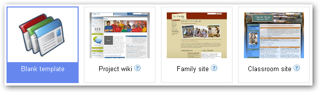 Выбор шаблона Project Wiki в Google Sites