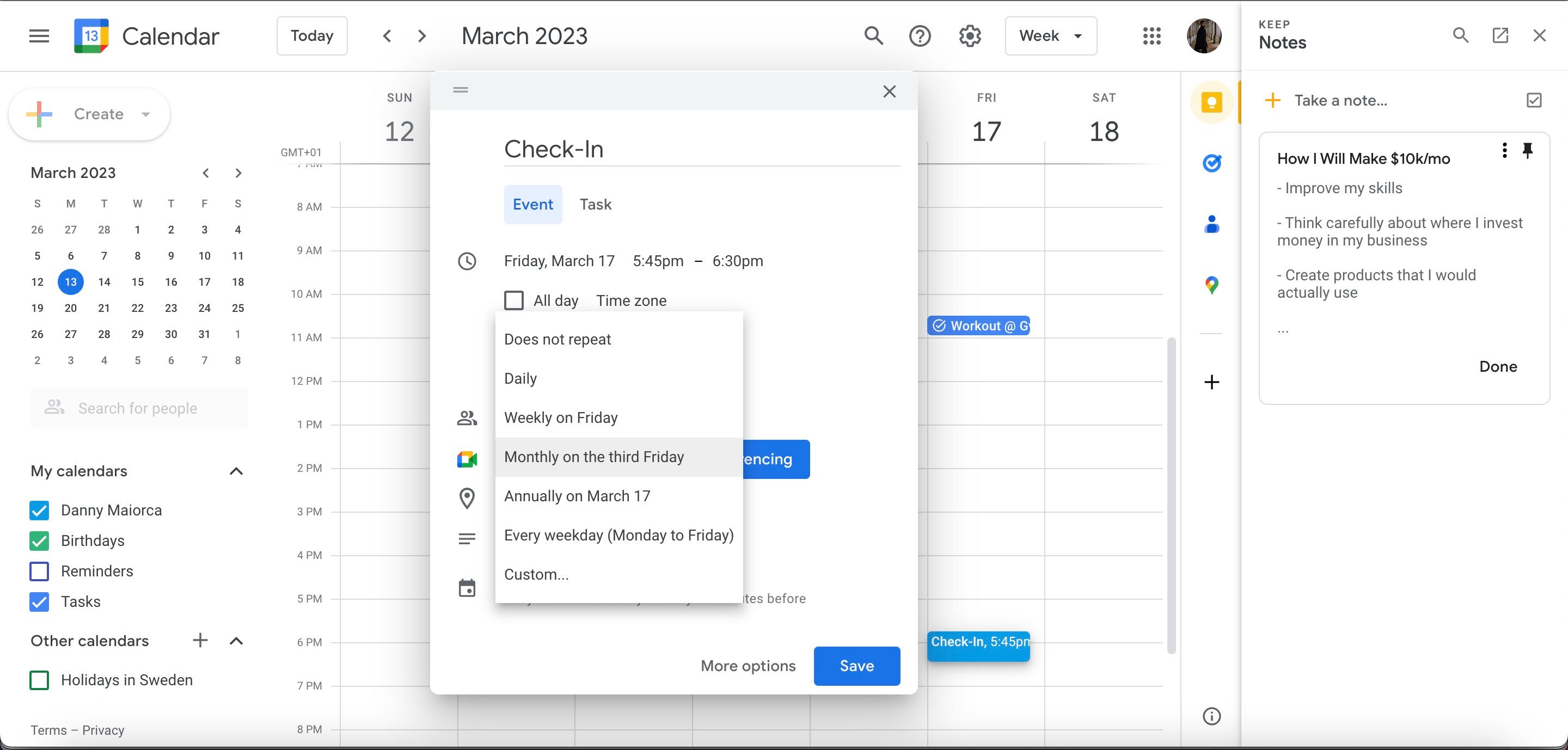 Set Up Check-Ins in Google Calendar Screenshot