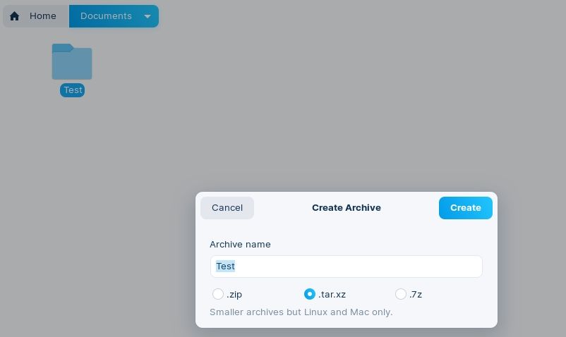 Окно 7-Zip с опциями архивации в формате TAR