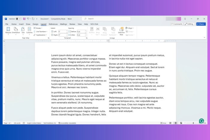 Как разделить страницу в Word пополам