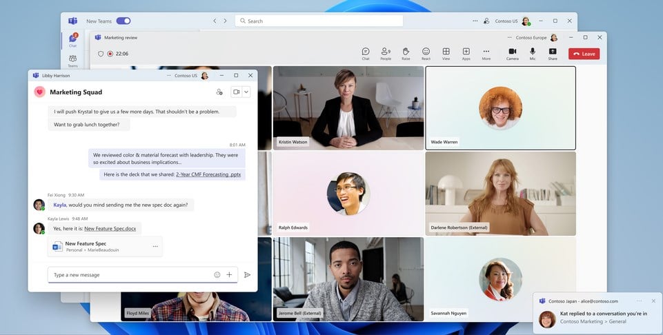 Окно приложения Microsoft Teams с меню профиля