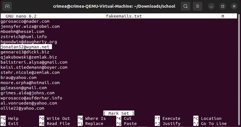 Выделение текста для копирования или вырезания в GNU nano