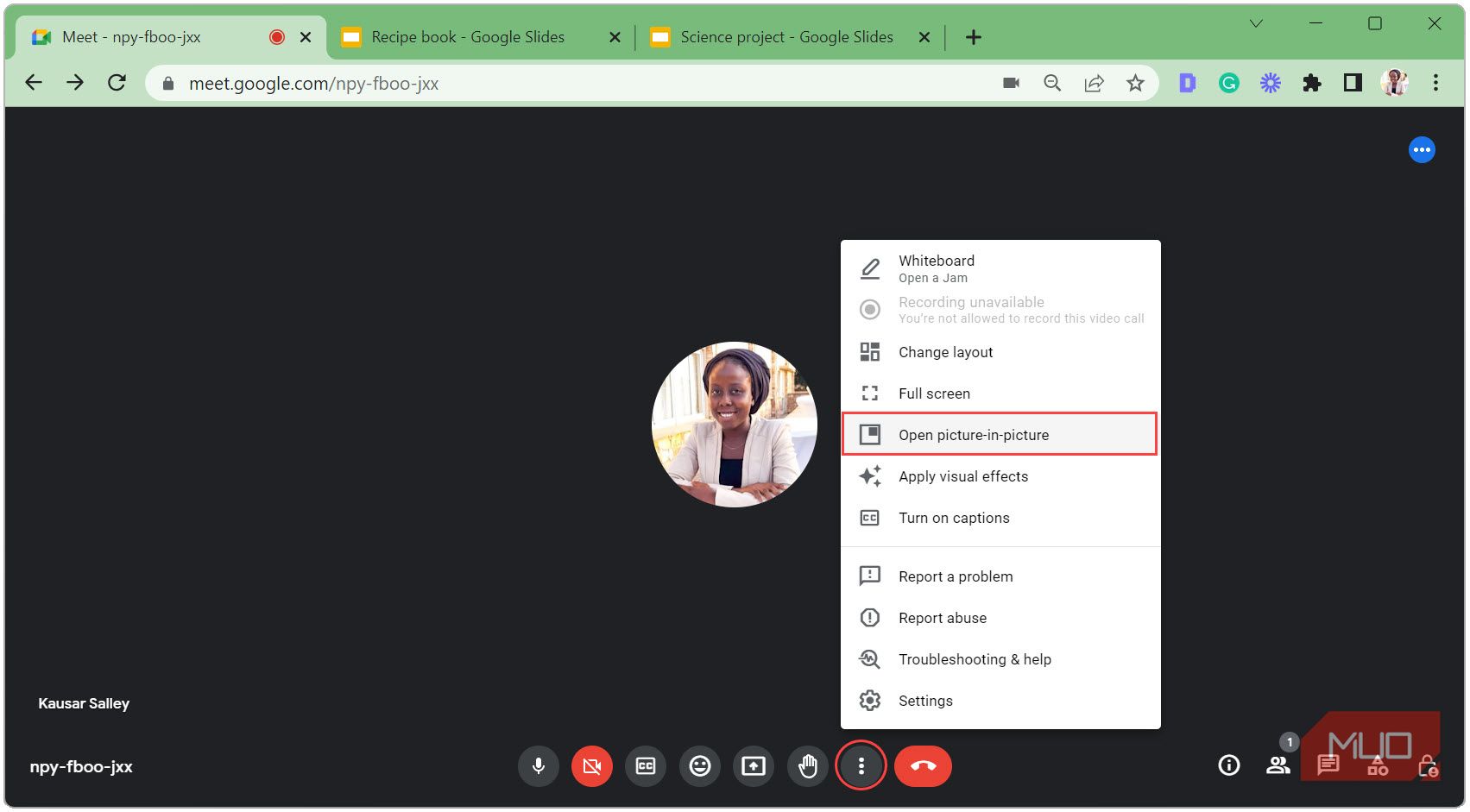 Откройте режим картинка-в-картинке в Google Meet