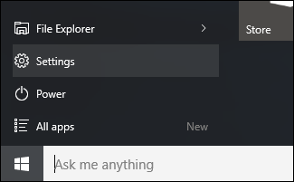 Меню Пуск в Windows 10 с выделенной кнопкой Параметры