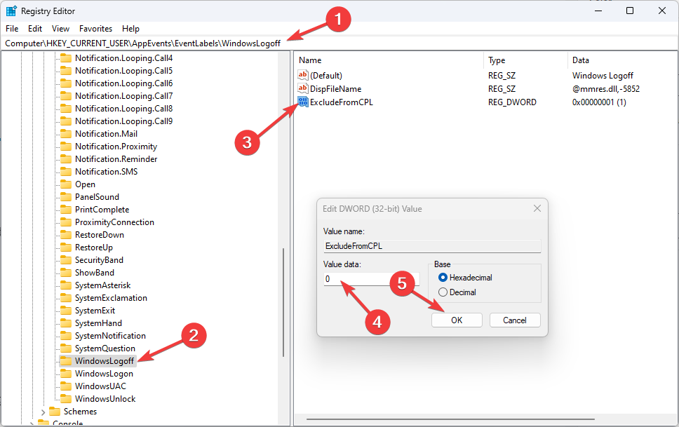 Раздел реестра WindowsLogoff — путь в редакторе реестра