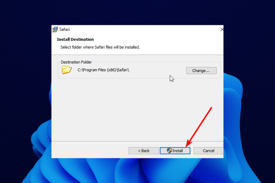Кнопка Установить в установщике Safari