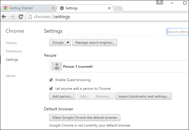 Настройка браузера по умолчанию в Chrome