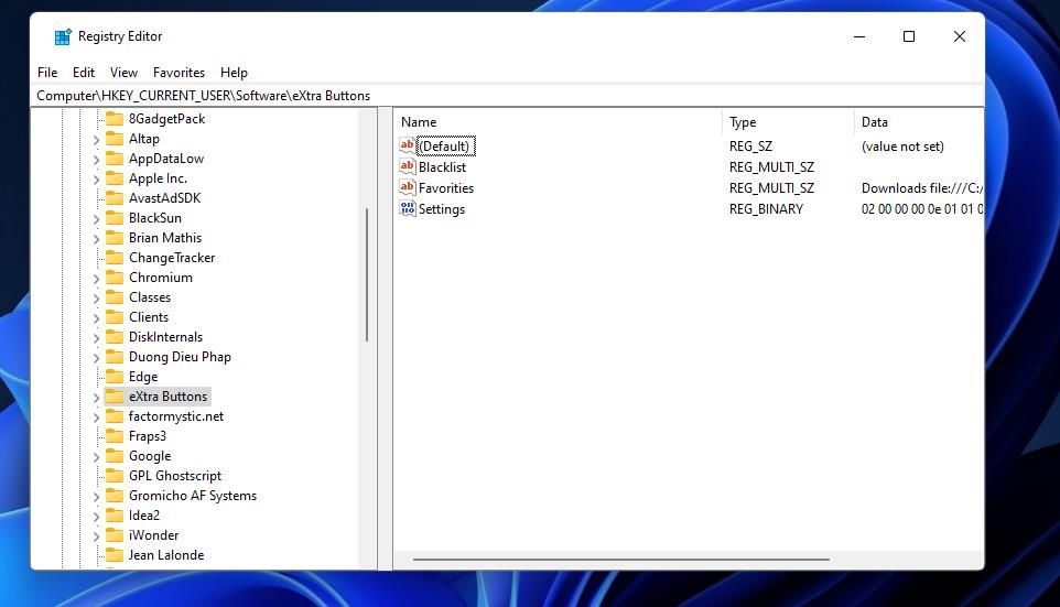 Ключи в HKEY_CURRENT_USERSoftware