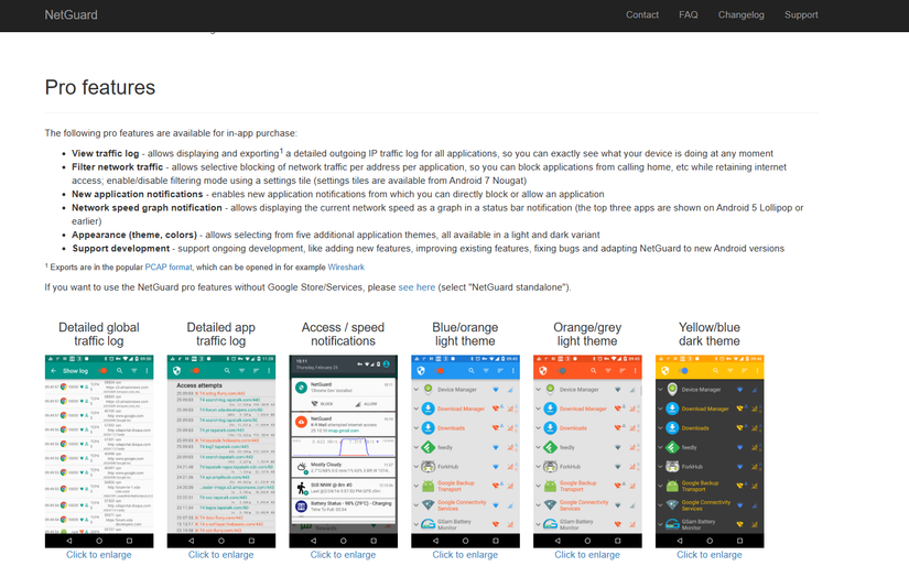 Screenshot di NetGuard che mostra l'elenco delle app e i toggle per Wi‑Fi e dati mobili.