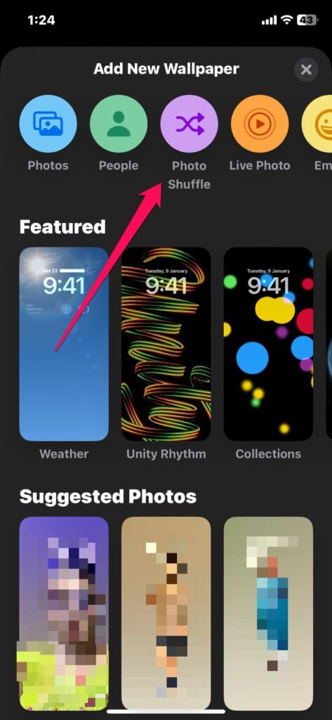 Экран выбора фотографий для Photo Shuffle