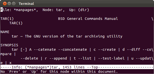 Документация info для tar
