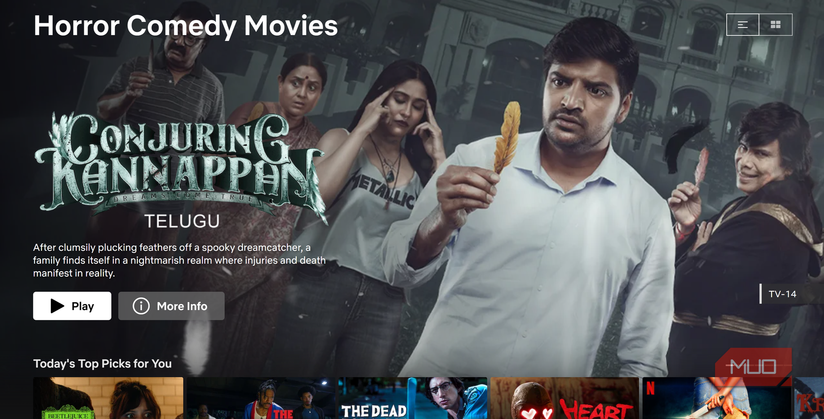 homepage della sezione Horror Comedy di Netflix