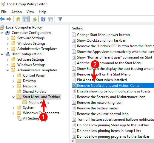 Параметр удаления уведомлений